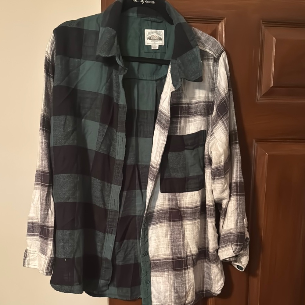 Men's Green and Black Plaid Shirt